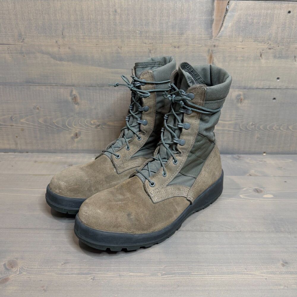 Belleville Green Suede and Canvas Military Steel Toe Combat Boots US 11 W